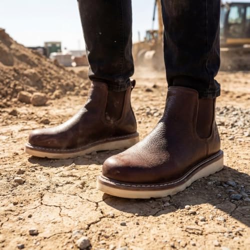 SUREWAY Men's 6-Inch Slip-On Chelsea Work Boots, Soft Toe Leather Boots