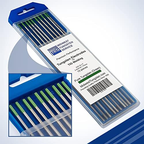Midwest Tungsten Service TIG Welding Tungsten Electrodes 10-Pack (Green - Pure Tungsten (WP, EWP), 3/32")