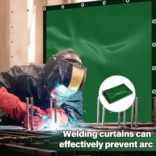 2 Pack Welding Curtain Safety Screen with Fixed Belt, 6 x 6ft Green, Fire Resistant Transparent Vinyl Welding Shield for UV and Blue Light Protection