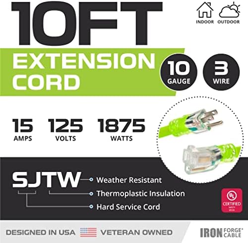 Iron Forge Cable 10 Gauge Extension Cord Heavy Duty, 10 Ft - SJTW