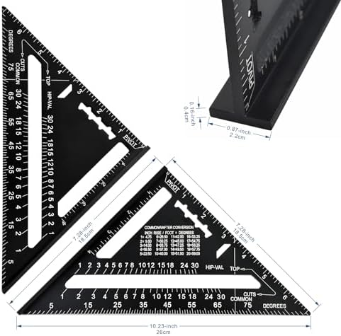 FEIRONG 3-in-1 Carpenter Square Tools,7" Triangle Square 10" L Shaped Ruler and Carpenter Pencil,Framing Square for Furniture and Cabinet Making