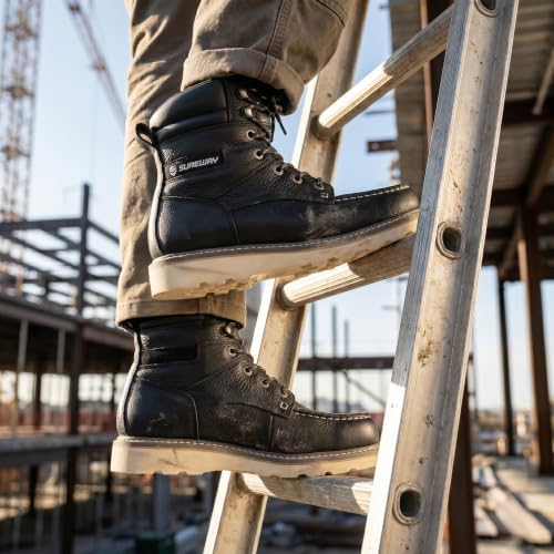 SUREWAY Men's 8" Moc Toe Full-Grain Leather Soft Toe Work Boots, EH Rated