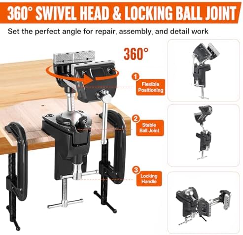 WarBull 360° Swivel Bench Gun Vise, No-Drill Mounting with Dual Table Clamp