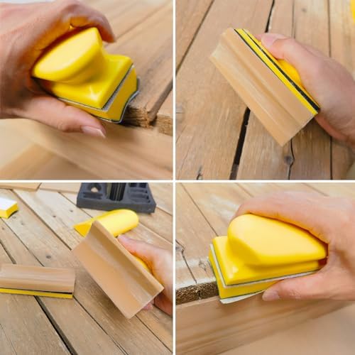 56 PCS Hand Sander Blocking Kit- 16 PCS Hand Sanding Block Set + 40 Sheet Hook & Loop Sandpaper Kit - Interchangeable Assorted Convex & Concave Shapes for Moldings, Baseboards, Woodworking