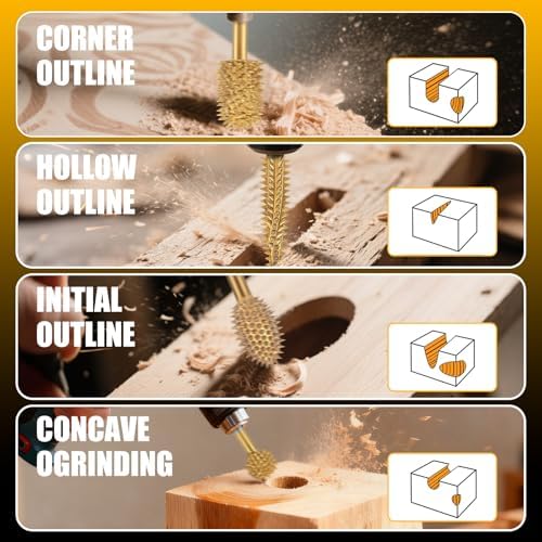 CAELUM Titanium Coated Rotary Burr Set 4Pcs, 1/8" Coarse, Wood Carving Bit