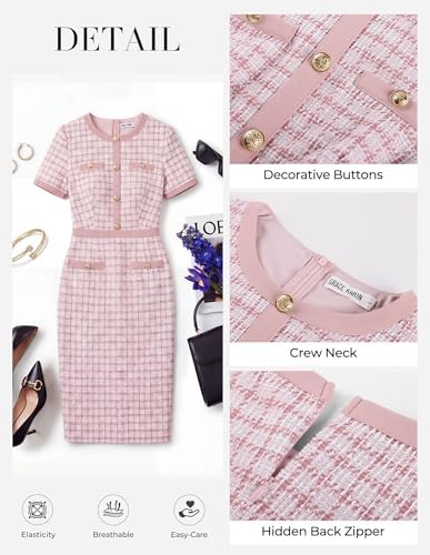 GRACE KARIN Women Work Business Short Sleeve Bodycon Tweed Dress