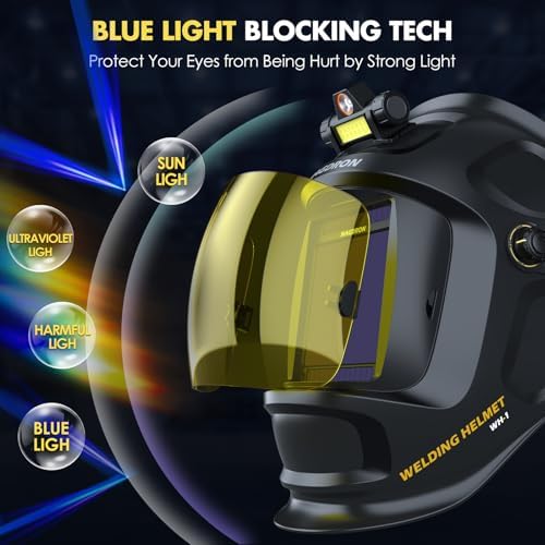 Welding Helmet Auto Darkening with Light, Large View 3.94" x 3.66", True Color Welding Hood Optical Clarity, 4 Arc Sensor Solar Powered, Wide Shade 3.5/5-9/9-13 Welding Mask for TIG MIG ARC Cut Grind