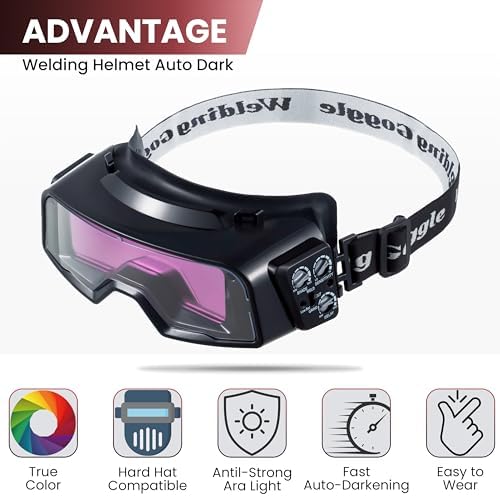 Meonum Auto Darkening Welding Goggles, Wide Rang Shade 4/5-9/9-13, Welding Glasses with Welder Mask and 10 Replacement Lenses, Adjustable Sensitivity work for TIG MIG ARC Plasma Cutting