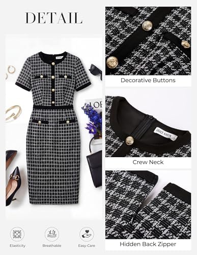 GRACE KARIN Women Work Business Short Sleeve Bodycon Tweed Dress