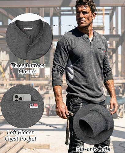 BOCOMAL FR Shirts for Summer Breathable Vented Mesh Flame Resistant Henley