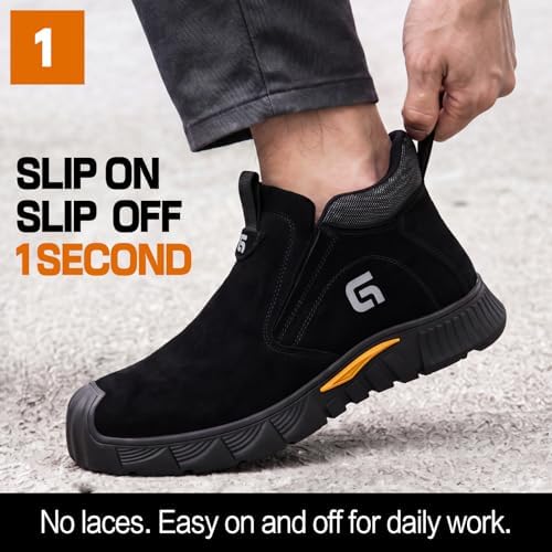 GLANOUDUN Steel Toe Shoes for Men Welding Work - Slip-On, Mid-Top Coverage