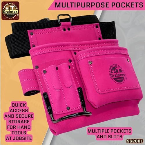 Graintex 5 Pocket Suede Leather Tool Belt/Bag, Multipurpose Leather Tool Belt for Women and Men, Ideal for Construction, Electrician, Handymen, Carpenter, Gardening Pouch & DIY Projects