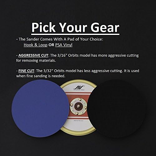 AirVANTAGE Industrial Grade Random Orbital Air Sander Non-Vacuum With Low-Profile Pad, 1/4 in. NPT Air Inlet (5": 3/16- PSA Vinyl)