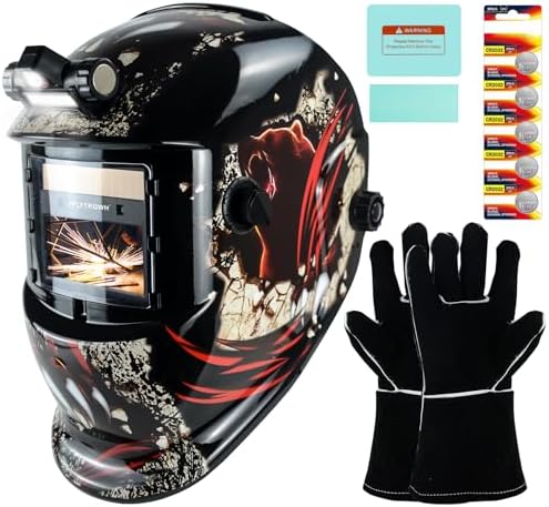 TRQWH Welding Helmet Auto Darkening Welding Hood with Welding Gloves