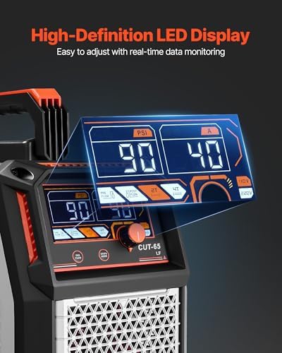 VEVOR Plasma Cutter, 65A Non-Touch Pilot Arc Plasma Cutting Machine Non-High Frequency - with 2T/4T Function & Adjustable PT Time, 110V/220V Dual Voltage Digital Display IGBT Inverter
