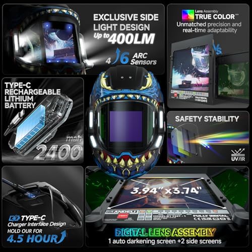 ANDELI Auto Darkening Welding Helmet with Light,with Internal Display