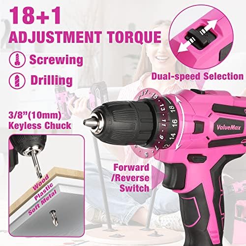 ValueMax 237 PCS Pink Home Tool Kit with Cordless Lithium-ion Drill