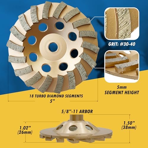 5" Diamond Grinding Wheel for Concrete Masonry 18 Segments 5/8"-11