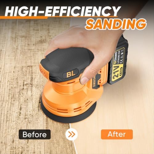 Gisam Cordless Random Orbital Sander with 2*4.0Ah Battery, Brushless Motor