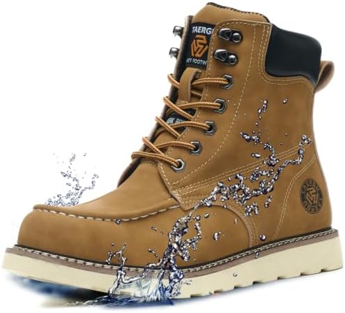 Steel Toe Boots for Men-6 Inch Moc Toe Safety Work Boots Non-Slip Resistant Indestructible Construction Western Boot Mens Steel Toes Shoes
