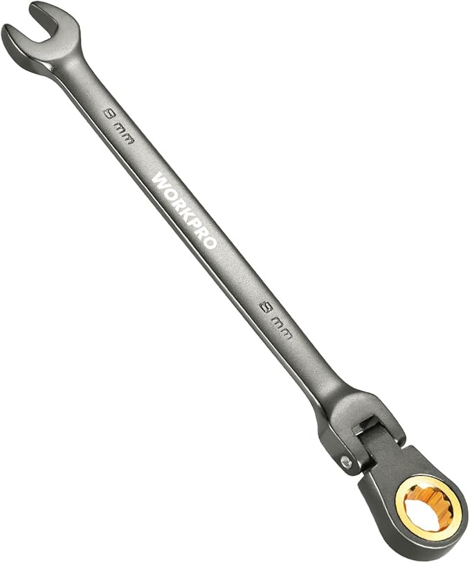 WORKPRO 8 mm Flex-Head Ratcheting Combination Wrench, Nickel Plating | Cr-V Constructed, 72-Teeth, 12 Point Design, Metric, For Home Improvement, Auto Repairs, Plumbing, Constructions, Machinery