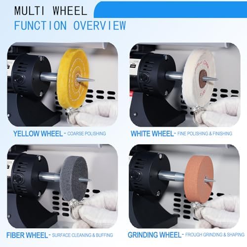 110V 1200W Jewelry Polisher Machine, Jewelry Polisher Bench Buffer with Integrated Dust Collector, Exhaust Fan, Work Light and Motor Housing