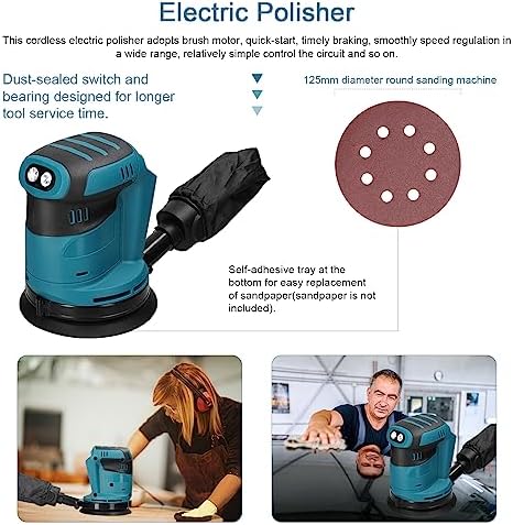 Random Orbit Sander, Weytoll 5'' Brushless Random Orbit Sander, Cordless Orbital Sander, Storage Bag, max. 24000RPM, 6 Speed variable Orbital Sander, Tool Only