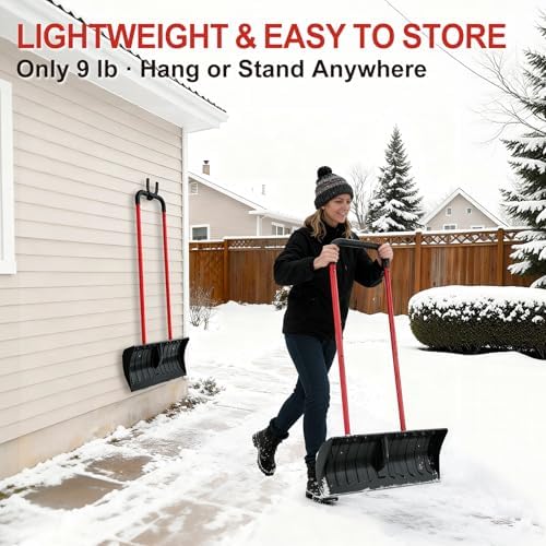 30 Inch Snow Shovel for Driveway, Heavy-Duty Snow Pusher & Snow Plow, Lightweight Wide Blade for Fast Snow Removal, Back Saver Winter Tool for Driveway, Sidewalk, Patio, Deck