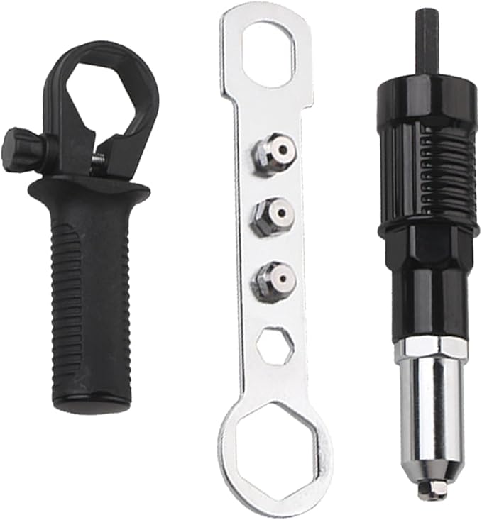 Pop Rivet Gun Adapter Kit, Rivet Drill Attachment with 4 Rivets Heads 2.4mm/3.2mm/4.0mm/4.8mm, Cordless Rivet Gun Power Drill Adaptor Kit, Cordless Electric Drill Riveter Insert Nut Tool