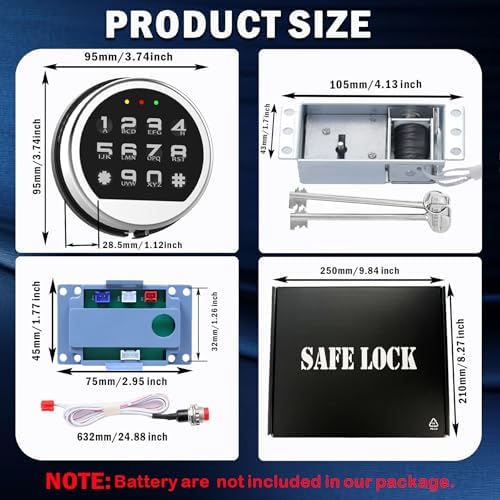 Gun Safe Lock Replacement Keypad with Solenoid Lock & 2 Override Keys