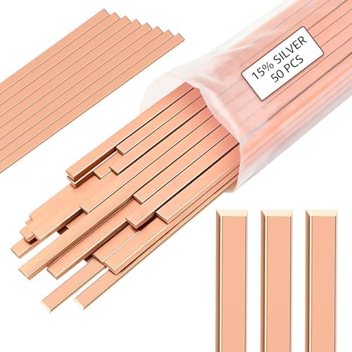 50 Sticks 15% Silver Brazing Rods AWS BCuP-5 15% Silver Solder Phos Copper Brazing Alloys Flat Welding Rods 0.050"x1/8"x10" for HVAC Refrigeration Air Conditioning Cold Storage Equipment (50 Pcs)