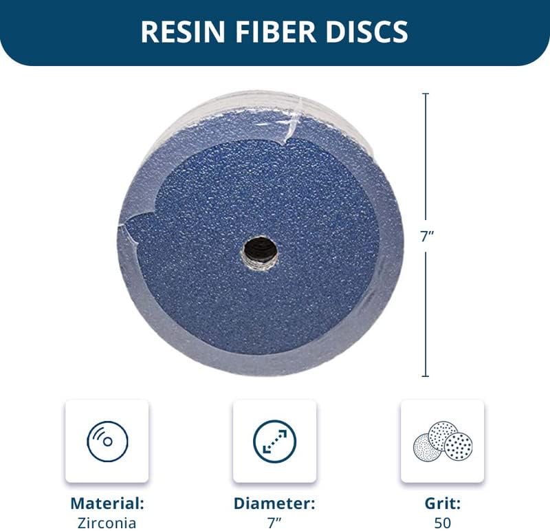 Benchmark Abrasives 7 Inch Sanding Discs Zirconia Resin Fiber Grinding Disc for Grinding, Stripping on Wood, Fiberglass, Steel, Metal, 7/8" Arbor Angle Grinder Sanding Disc, 25 Pack - 50 Grit