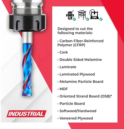 Amana Tool Spektra Extreme Tool Life Coated Solid Carbide CNC Compression Spiral Router Bit, 46199-K, 1/2 D x 2 CH x 1/2 Shank x 4 Inch Long