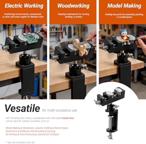 360° Rotating Bench Mount Stand for Smart Mini Fractal Vise, CNC-Machined Aluminum Base with Locking Rotation, for Woodworking, Jewelry, DIY & Model Making