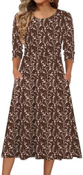 Zeagoo 3/4 Sleeve Women's Dress Casual Aline Summer Fall Midi Long Dresses