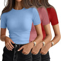 Ficerd 3 Pack Women's Ribbed Short Sleeve T-Shirts