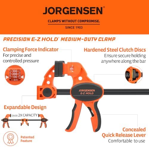 Jorgensen E-Z Hold 2-Pack 6" 300LBS Load Indicator Woodworking Bar Clamps