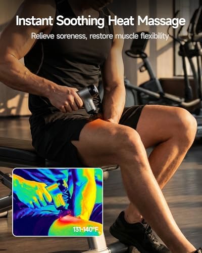 HEYCHY Mini Massage Gun Deep Tissue with Heat, FSA Eligible Massager Gun for Back Neck Relief, Portable Percussion Muscle Massager with 4 Massage Heads for Athletes, Men Women, HSA Eligible