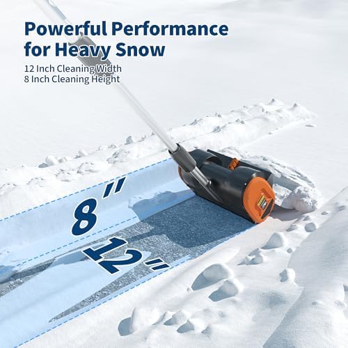 Cordless Snow Shovel, Electric Snow Blower, with 20V 4.0Ah Battery & Charger, Brushless Motor, Clears Paths Up to 12 in W and 8 in H, 17 Ft Throwing Distance, Snows Thrower for Sidewalks & Driveways