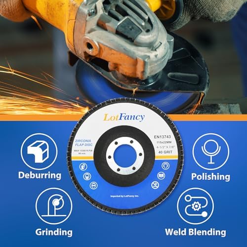 LotFancy Flap Disc 4 1/2” for Angle Grinder, 40 Grit, Bevel Type 29, Premium Zirconia Abrasive Grinding Wheels, 4.5" x 7/8” Flap Sanding Disc for Metal, Stainless Steel, 10-Pack