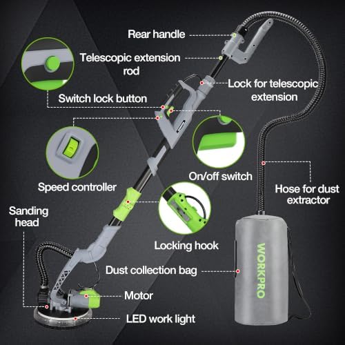 WORKPRO Drywall Sander, 720W Electric Wall Sander with Vacuum