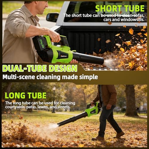 Leaf Blower Cordless - Cordless Handheld Leaf Blower with 21V 2 Rechargeable Batteries, Lightweight Electric Blower for Lawn, Yard, Garden, Patio, Leaves, Dust, Snow Cleaning, 750 CFM 260 MPH