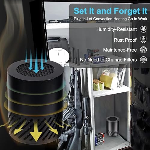 Gun Safe Dehumidifier Electric, Dehumidifier for Gun Safe Dryer, Plug in Gun Safe Heater, 360° Heating Circular Air with Built-in Fan