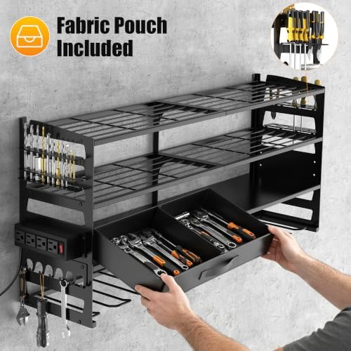 Gotega Power Tool Organizer Wall Mount, Heavy Duty Tool Storage Rack, Black