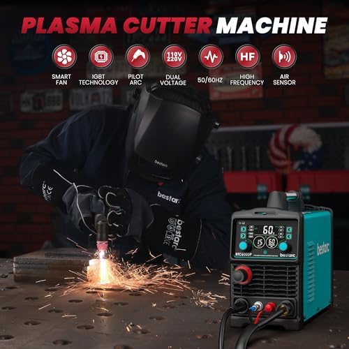 Bestarc 60A Pilot Arc Plasma Cutter, 110/220V, LED Display, Air Sensor