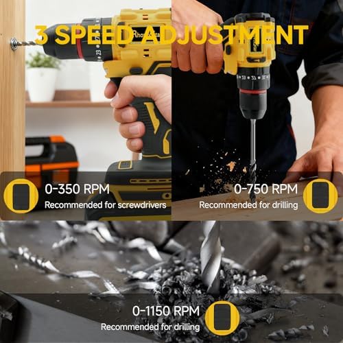 Cordless Drill Set, Power Drill Tool Set 20V, 40 NM.Max Torque, 3/8-Inch Keyless Chuck Drill Gun,Variable Speed (Equipped with 2x 4.0Ah Batteries)