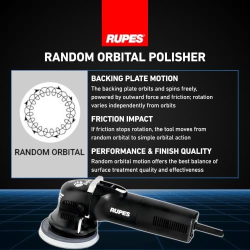 RUPES LHR12E BigFoot Duetto Random Orbital Polisher | Anti-Spinning Device | Minimizes the Chances of Creating Rough & Uneven Surfaces | Well Balanced & Low in Vibration
