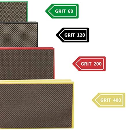 4PCS Diamond Hand Polishing Pads Sanding Blocks Foam Backing for Tile Stone Marble Concrete Ceramics Granite Glass Wet Dry (4PCS)