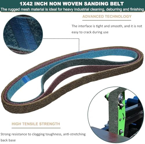 3 Pack 1 X 42 Inch Coarse, Medium, and Fine Grits Assortment Non Woven Surface Conditioning Sanding Belts for Knife Makers and Metal Fabricators Profession Sander Belt
