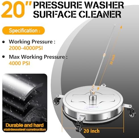 LidoDola 20'' Pressure Washer Surface Cleaner, Power Washer Accessory
